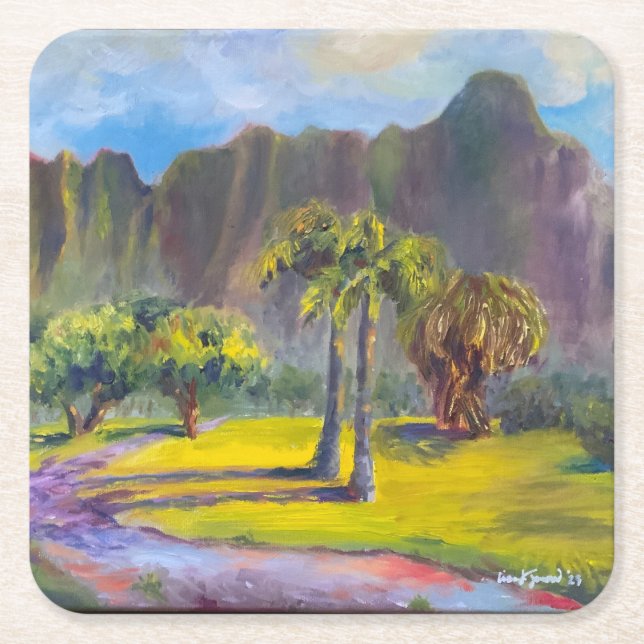 Maßgeschneiderte Hawaiian Kualoa Ranch Rechteckiger Pappuntersetzer (Vorderseite)