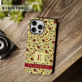 Maßgeschneiderte, hellgelbe, blumenrote graue Blum iPhone 15 Pro Max Hülle