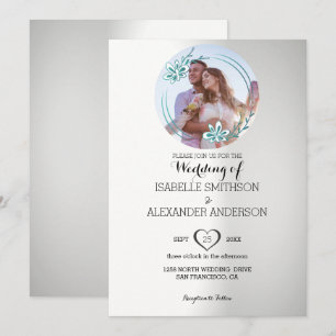 Maßgeschneiderte Hochzeit mit Foto und Blumenkranz Einladung