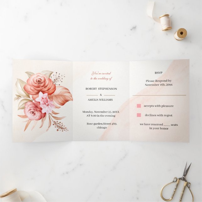 Maßgeschneiderte Hochzeitseleganz Dreifach Gefaltete Einladung (Innenseite)