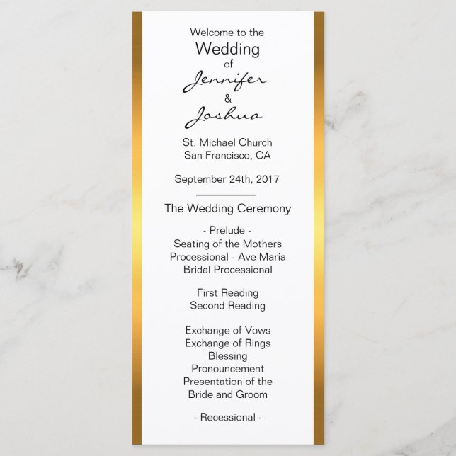 Maßgeschneiderte Hochzeitsprogramme für Goldfolien Programm (Vorderseite)
