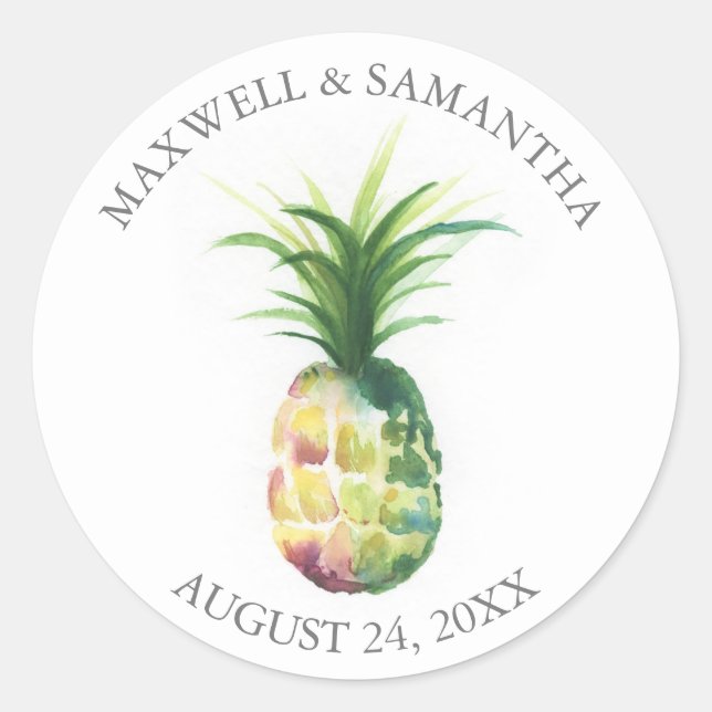 Maßgeschneiderte Hochzeitsticker für Ananas Runder Aufkleber (Vorderseite)