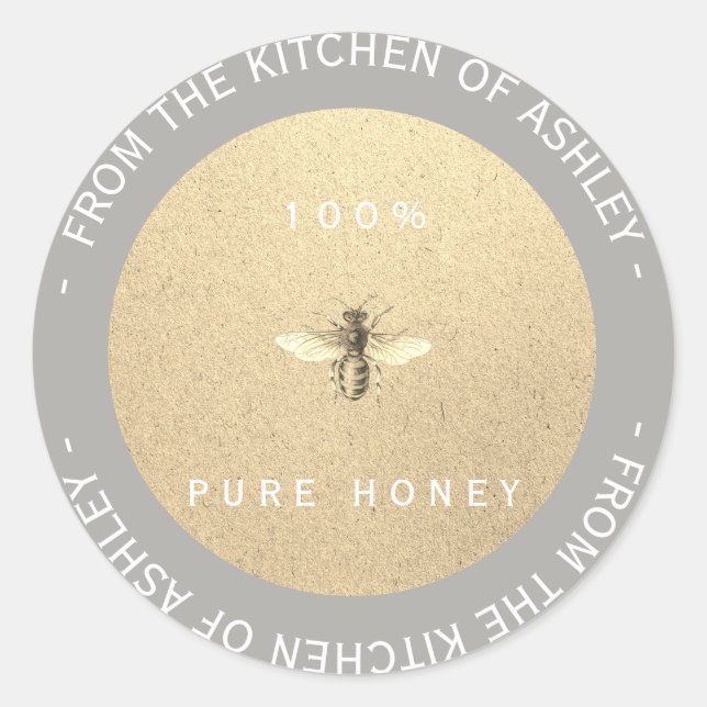 Maßgeschneiderte Honey Grau White Bee Kraft Runder Aufkleber (Vorderseite)