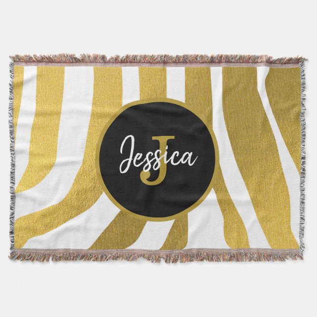 Maßgeschneiderte Imitate Gold Zebra Print Stripes  Decke (Vorderseite)