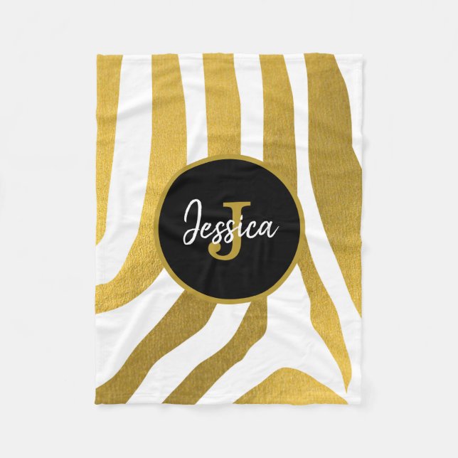 Maßgeschneiderte Imitate Gold Zebra Print Stripes  Fleecedecke (Vorderseite)