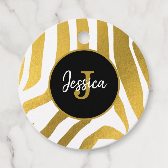 Maßgeschneiderte Imitate Gold Zebra Print Stripes  Geschenkanhänger (Vorderseite)