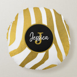 Maßgeschneiderte Imitate Gold Zebra Print Stripes  Rundes Kissen