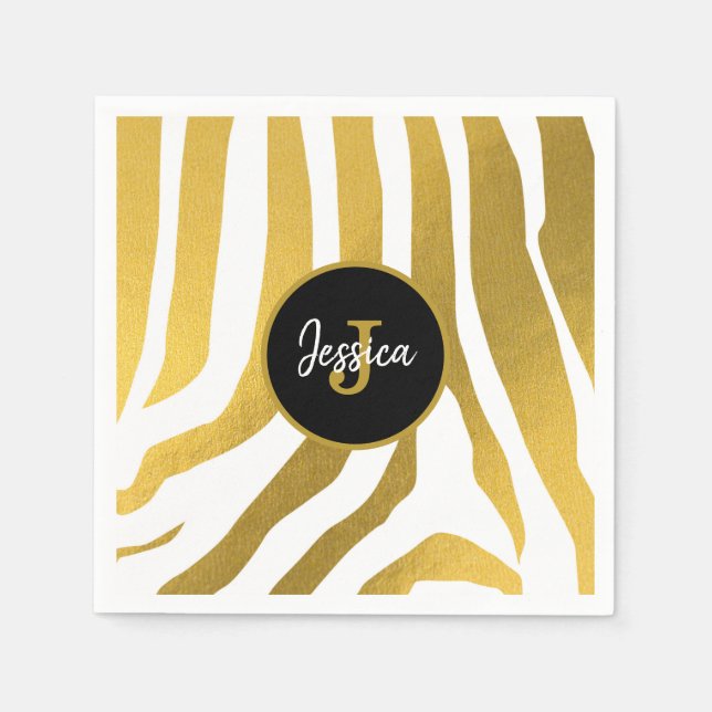 Maßgeschneiderte Imitate Gold Zebra Print Stripes  Serviette (Vorderseite)