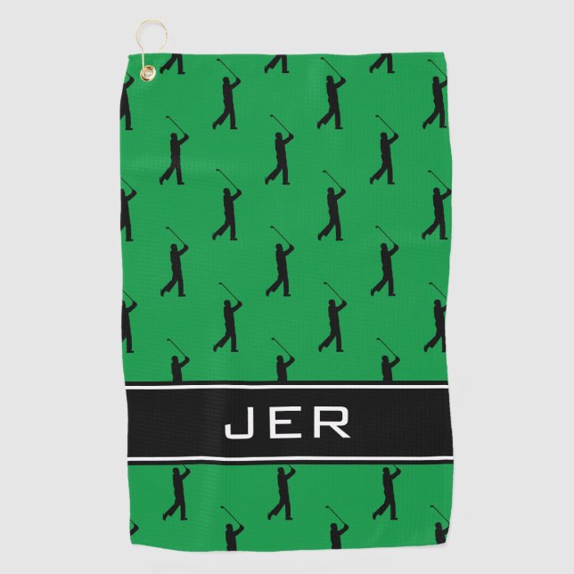 Maßgeschneiderte Initials Golfer Muster Grün Schwa Golfhandtuch (Vorderseite)