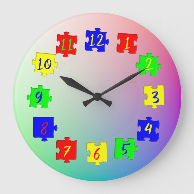 Maßgeschneiderte Jigsaw-Stücke, Zahlen Kid-Fotos Große Wanduhr (Vorderseite)