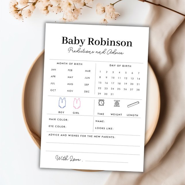 Maßgeschneiderte Kinderduschprognosen und Ratenkar Einladung (Custom Baby Shower Predictions and Advice Card)