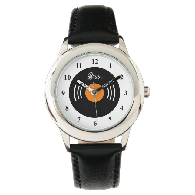 Maßgeschneiderte Kinderuhr mit Schallplattenrekord Armbanduhr (Vorderseite)