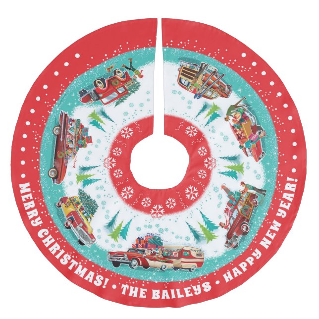 Maßgeschneiderte klassische Autos Polyester Weihnachtsbaumdecke (Vorderseite)