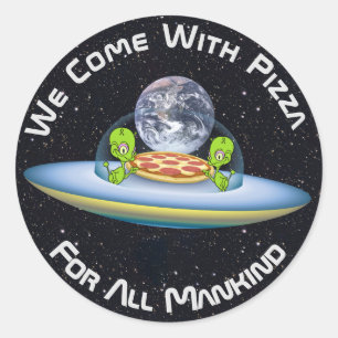 Maßgeschneiderte Lieferung von UFO Pizza Runder Aufkleber