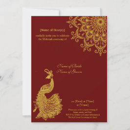 Maßgeschneiderte Metallic Gold Dunkelrot Mehendi I Einladung