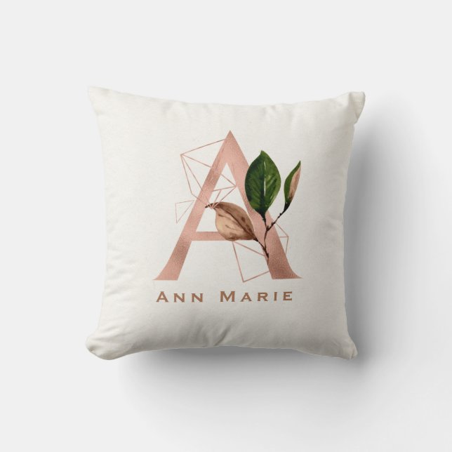 Maßgeschneiderte Mit Monogramm Rose Gold Floral Er Kissen (Vorderseite)