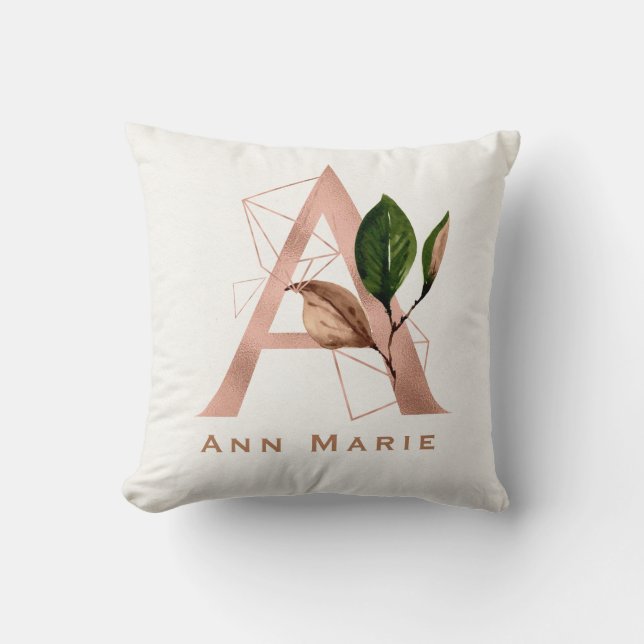Maßgeschneiderte Mit Monogramm Rose Gold Floral In Kissen (Vorderseite)
