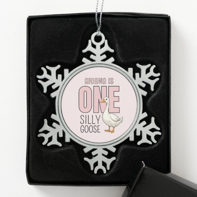 Maßgeschneiderte moderne Alberne Gänse Erstgeburt Schneeflocken Zinn-Ornament (Box)