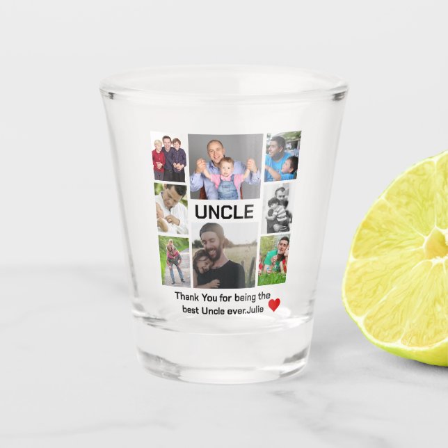 Maßgeschneiderte moderne Einheit 8 FotoCollage Schnapsglas (Vorderseite)