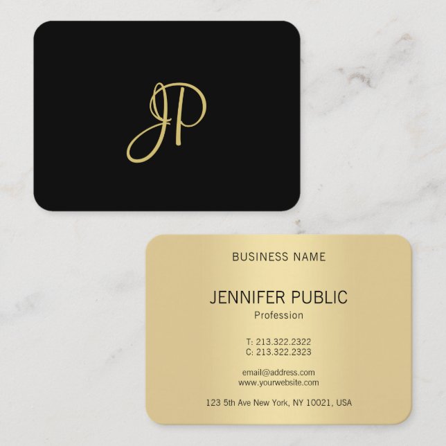 Maßgeschneiderte, moderne, elegante Goldmonogramm- Visitenkarte (Vorne/Hinten)
