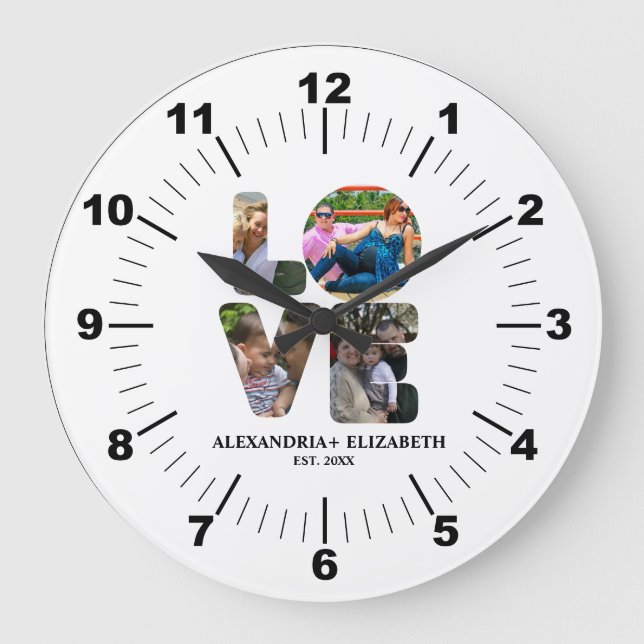 Maßgeschneiderte moderne Liebe 4 Foto Collage für  Große Wanduhr (Vorderseite)
