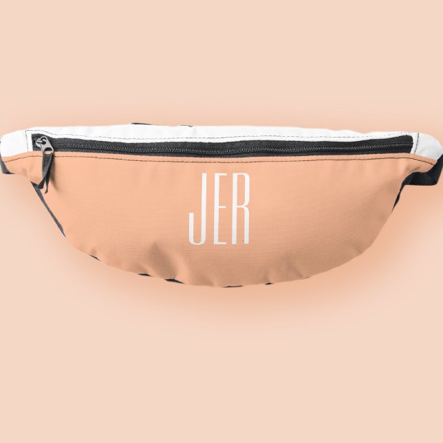 Maßgeschneiderte, moderne Monogramm-Initialen pfir Bauchtasche (Customizable Modern Monogram Initials Peach White Fanny Pack)