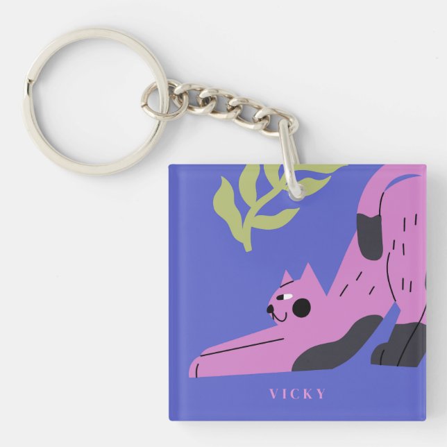 Maßgeschneiderte, moderne Pink Kitty Cat Schlüsselanhänger (Vorderseite)