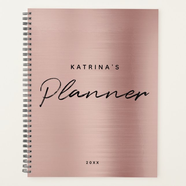Maßgeschneiderte moderne Rose Rosa Gold Minimalist Planer (Vorderseite)