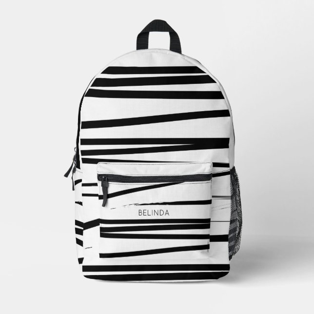Maßgeschneiderte, moderne Schwarz-Weiß-Linien Abst Bedruckter Rucksack (Vorderseite)