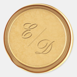 Maßgeschneiderte Monogram Imitate Gold Wax Umschla Runder Aufkleber