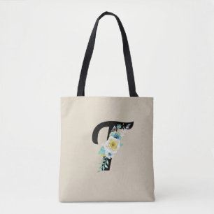 Maßgeschneiderte Monogramm mit Weiß- und Aquablatt Tasche