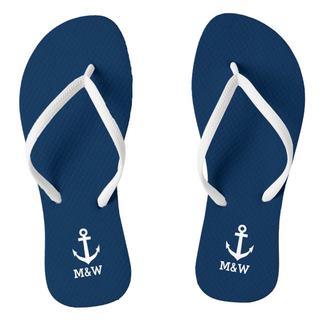 Maßgeschneiderte nautische Monogramm Strand Hochze Flip Flops (Fußbett)