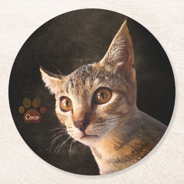 Maßgeschneiderte Niedliche Katze Katzen Dosenvorla Runder Pappuntersetzer (Vorderseite)