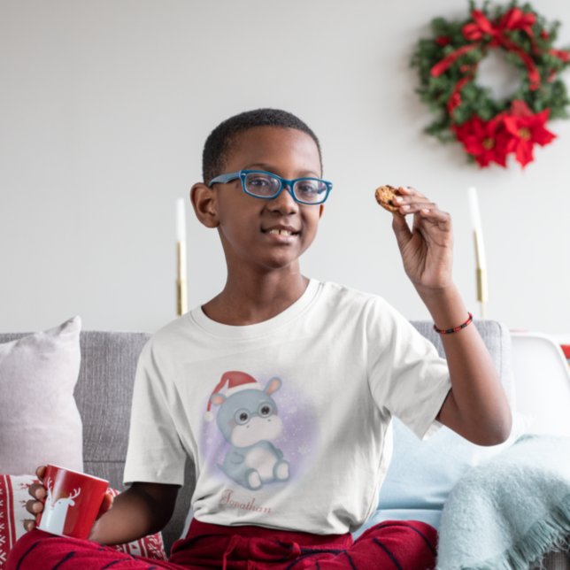 Maßgeschneiderte Niedliche Weihnachts-Hippo-Kid T-Shirt (Von Creator hochgeladen)