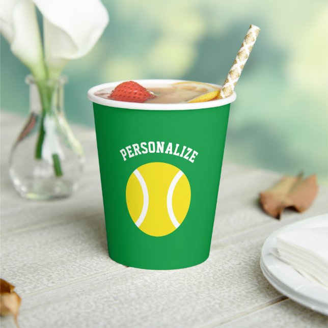 Maßgeschneiderte Papiertücher mit gelbem Tennisbal Pappbecher (In Situ)