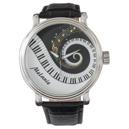 Maßgeschneiderte Piano Keys und Gold Musiknoten Armbanduhr
