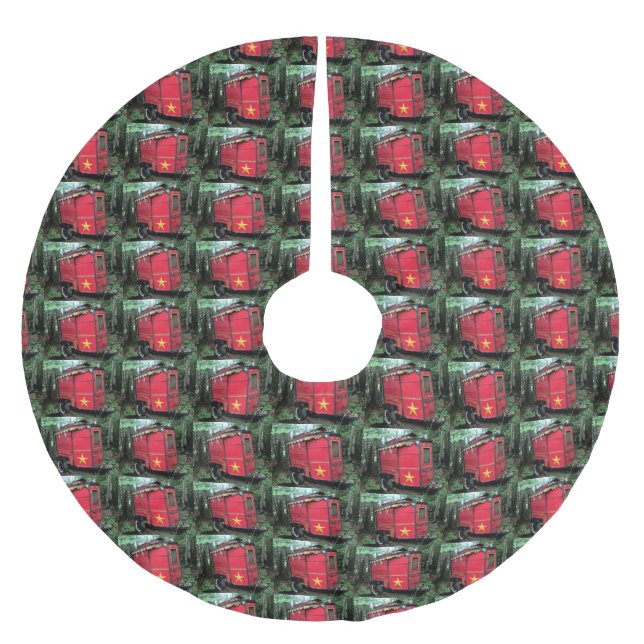 Maßgeschneiderte Red Sinti und Roma winzige Wohnwa Polyester Weihnachtsbaumdecke (Vorderseite)