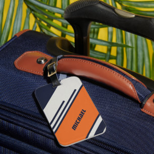 Maßgeschneiderte Retro-Streifen in blau Orange Gepäckanhänger