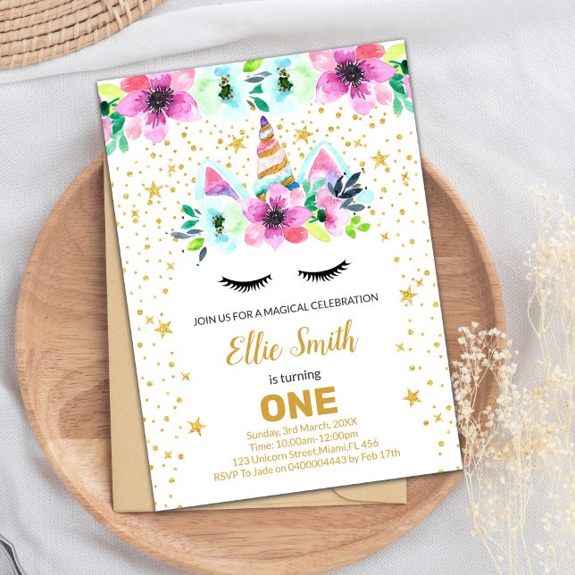 Maßgeschneiderte rosa und grüne Einhornkarten Einladung (Pink Green Unicorn Cards)
