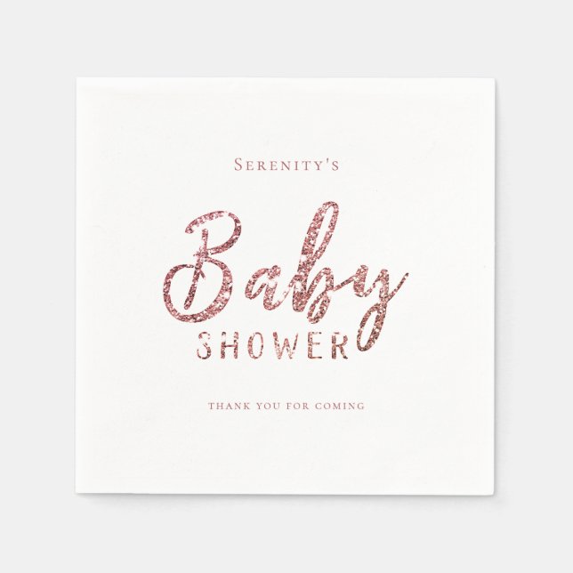 Maßgeschneiderte Rose Gold Glitzer Babydusche Serviette (Vorderseite)