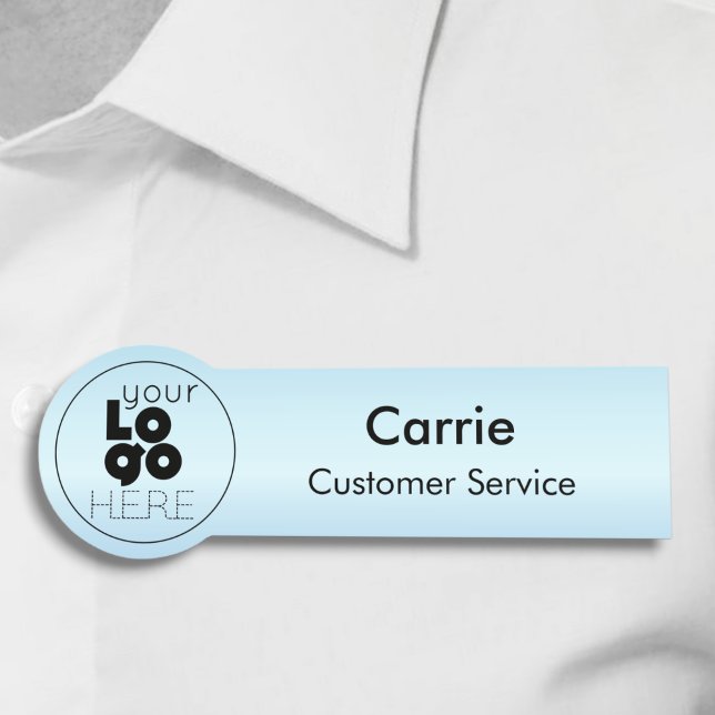 Maßgeschneiderte Round Logo Metallic Ice Baby Blue Namensschild (Von Creator hochgeladen)