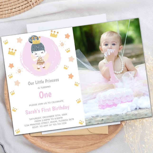 Maßgeschneiderte Royal Princess-Party Einladungen (Our Little Princess Birthday Invitations w photo)