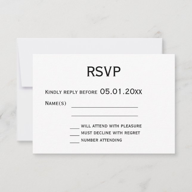 Maßgeschneiderte RSVP-Karten für Schwarz und Weiß RSVP Karte (Vorderseite)