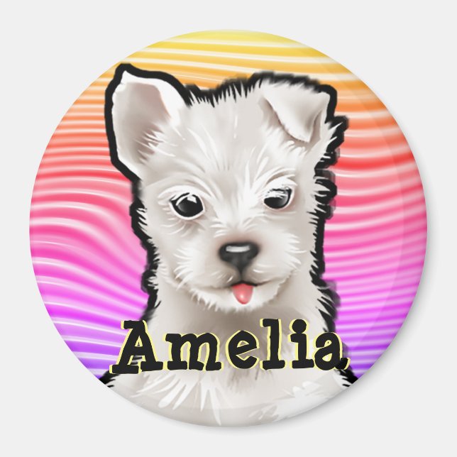 Maßgeschneiderte runde Magnet-Regenbogen-Welpen. Magnet (Vorne)