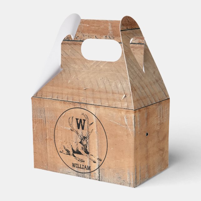 Maßgeschneiderte rustikale Holztextur & Hirschmono Geschenkschachtel (Vorderseite)