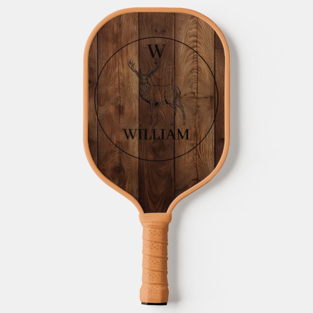 Maßgeschneiderte rustikale Holztextur & Hirschmono Pickleball Schläger (Rückseite)