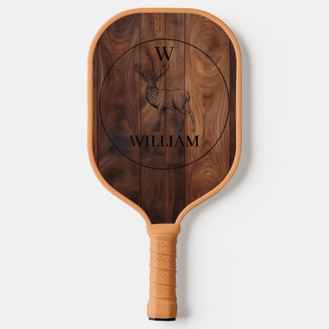 Maßgeschneiderte rustikale Holztextur & Hirschmono Pickleball Schläger (Rückseite)