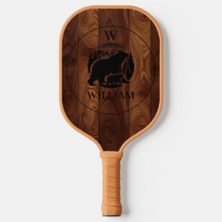 Maßgeschneiderte rustikale Holztextur und Bärenmon Pickleball Schläger