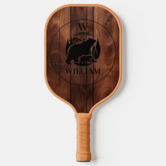 Maßgeschneiderte rustikale Holztextur und Bärenmon Pickleball Schläger