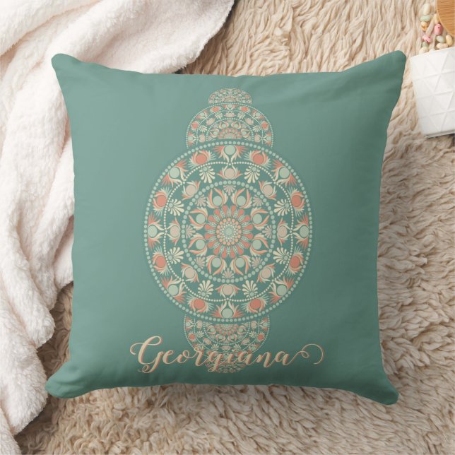 Maßgeschneiderte Sage & Sand Retro Ornamental Mand Kissen (Decke)